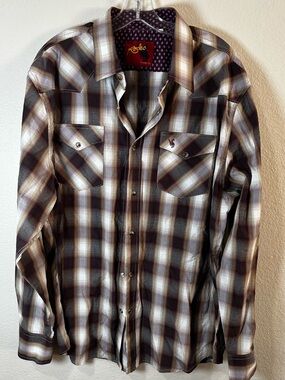 Rodeo men’s pearl snap brown paid‎ western shirt size 2XL